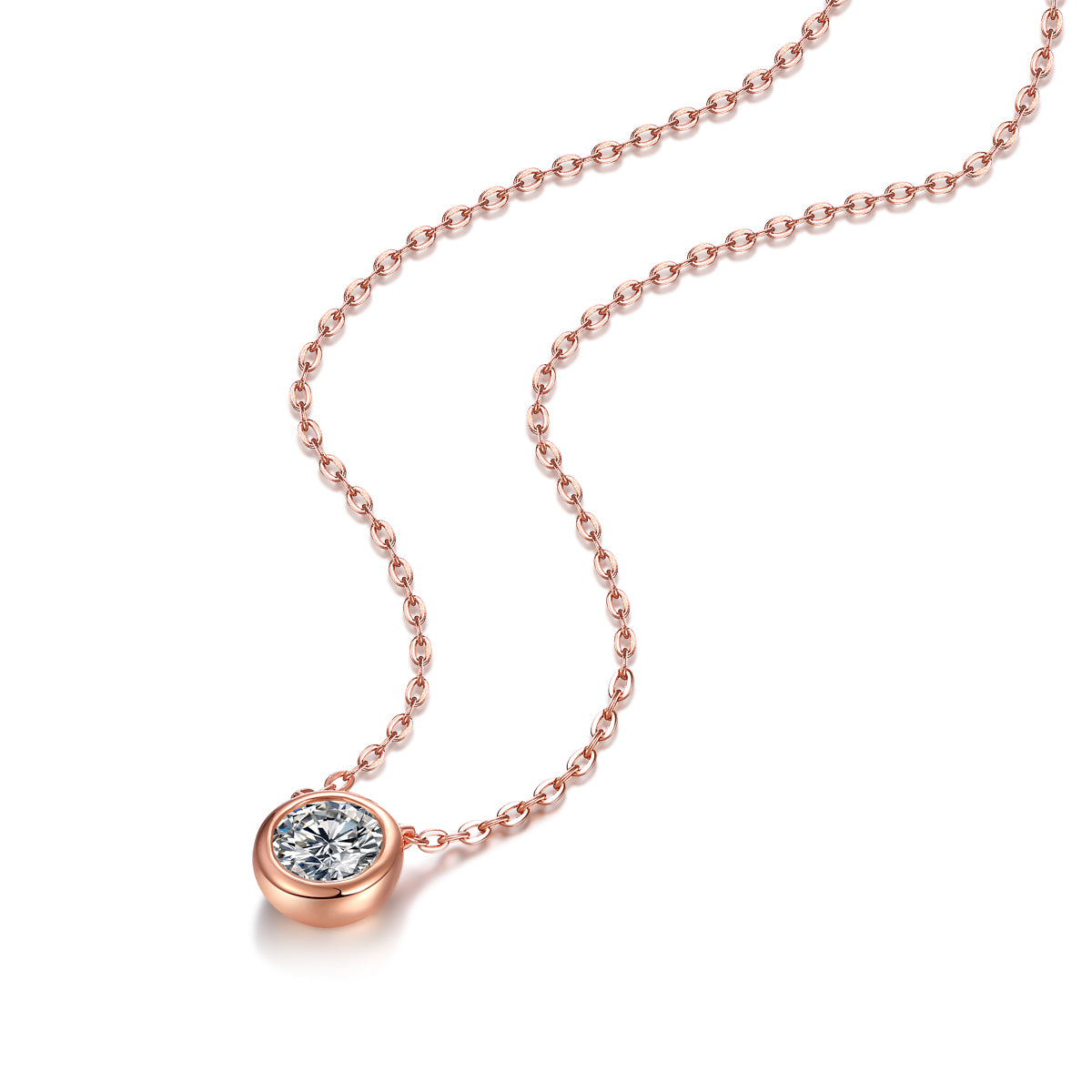 TAAZLUXE™ Round Bezel Set Necklace with Moissanite - 18K Rose Gold Vermeil