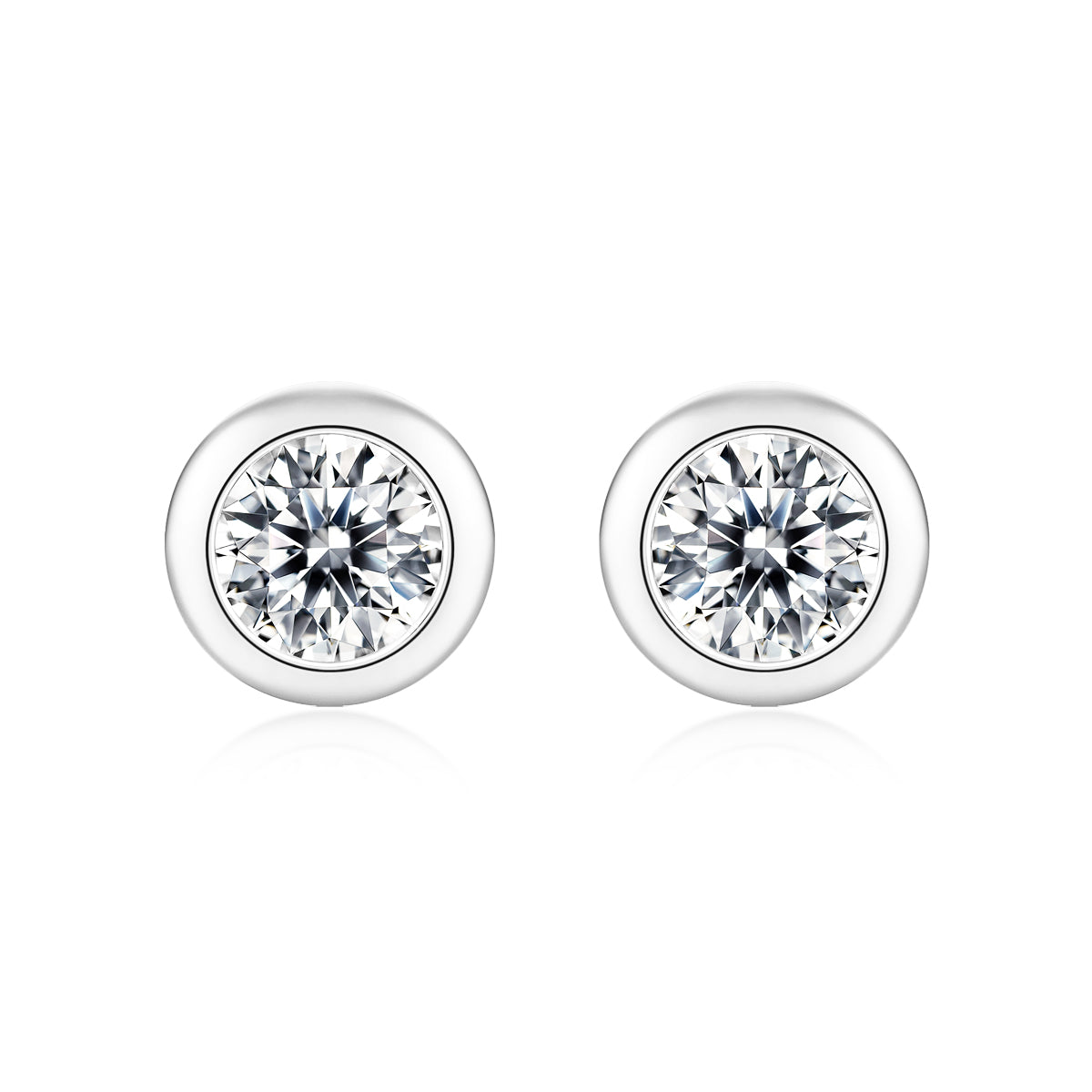 TAAZLUXE™ Round Bezel Earrings with Moissanite - 18K White Gold Vermeil