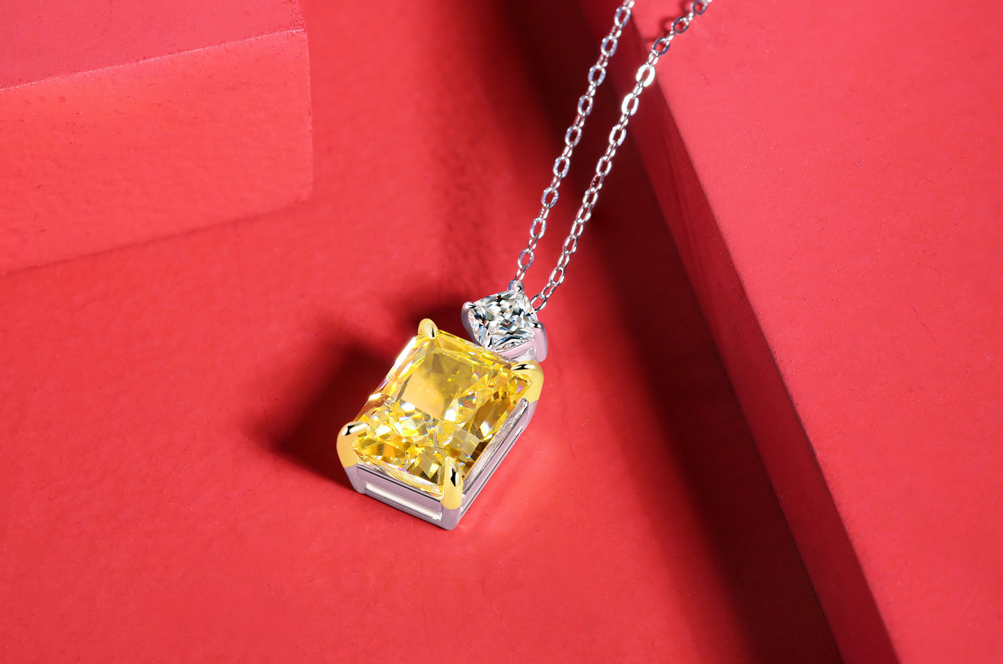 TAAZLUXE™ Yellow Cubic Ziconia Pendant Necklace - Silver