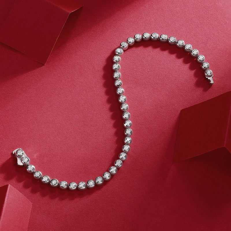 TAAZLUXE™ Bezel set Tennis Bracelet with Moissanites - 18K White Gold Vermeil