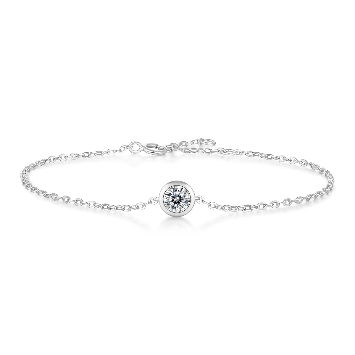 TAAZLUXE™ Round Bezel Bracelet with Moissanite - Silver with 18K White Gold Vermeil