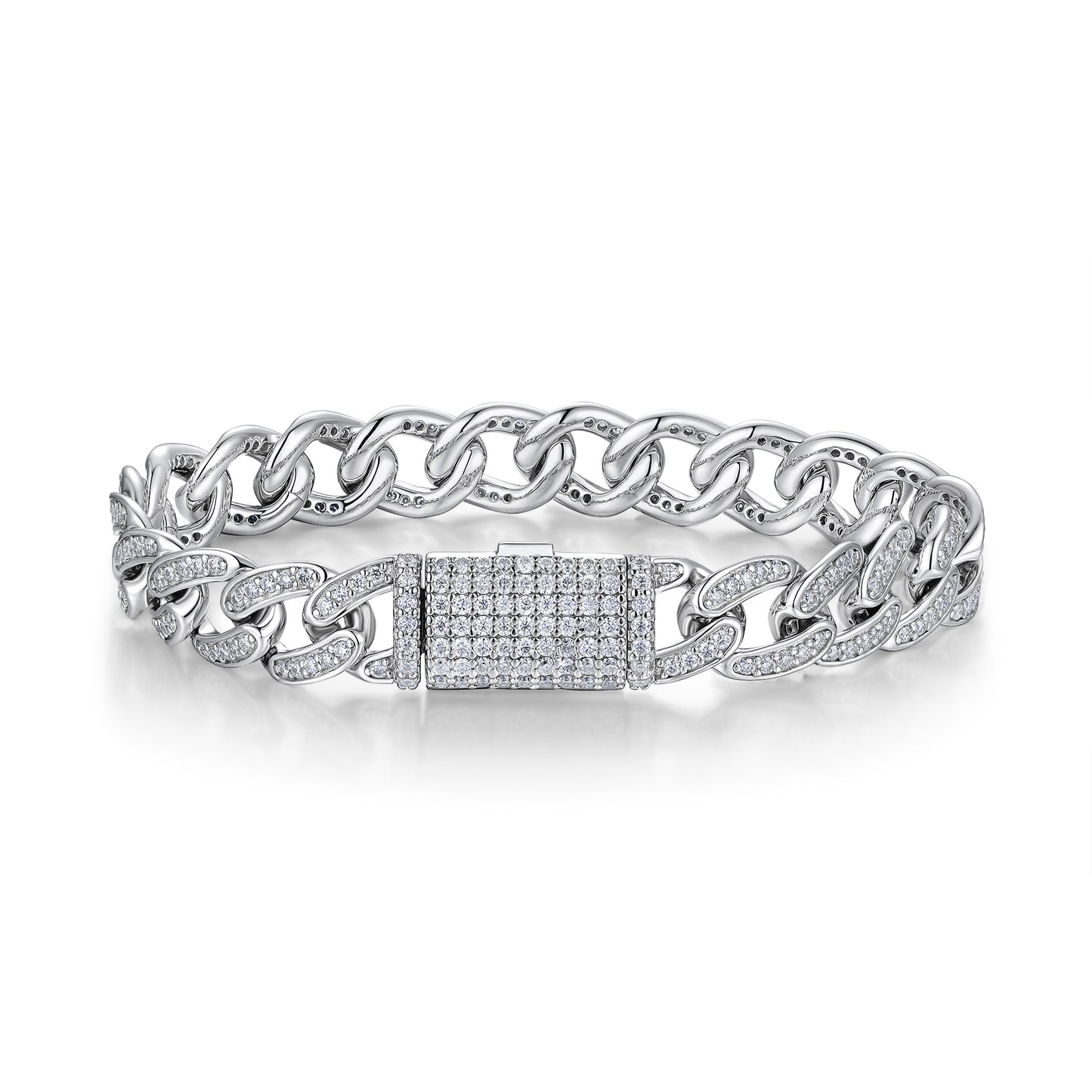 TAAZLUXE™ - Cuban Chain Bracelet with Moissanites - 18K White Gold Vermeil
