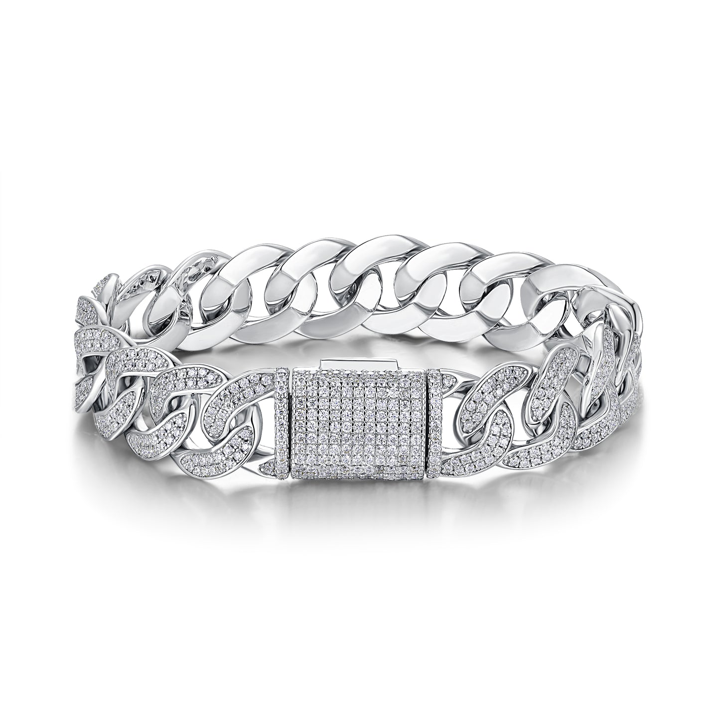 TAAZLUXE™ Cuban Chain Bracelet with Moissanites - 18K White Gold Vermeil