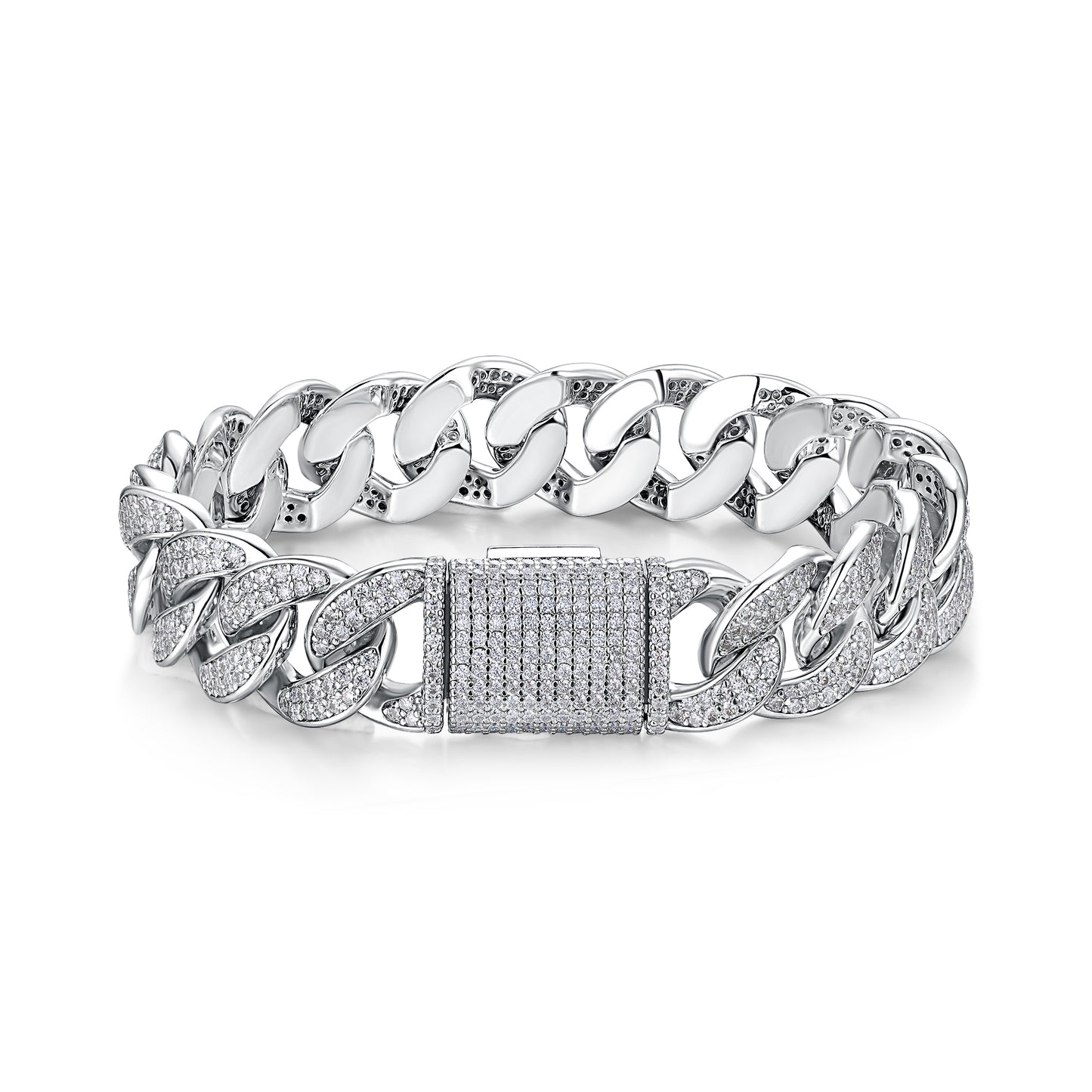 TAAZLUXE™ Cuban Chain Bracelet with Moissanites - 18K White Gold Vermeil