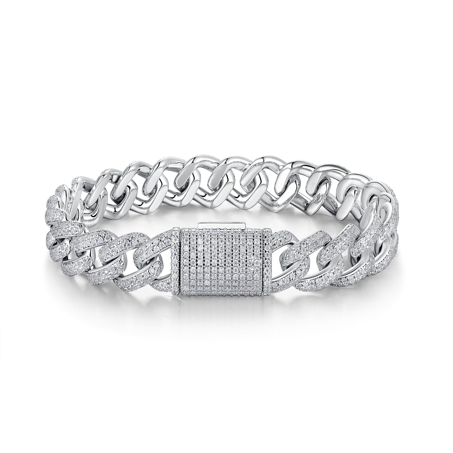 TAAZLUXE™ Cuban Chain Bracelet with Moissanites - 18K White Gold Vermeil