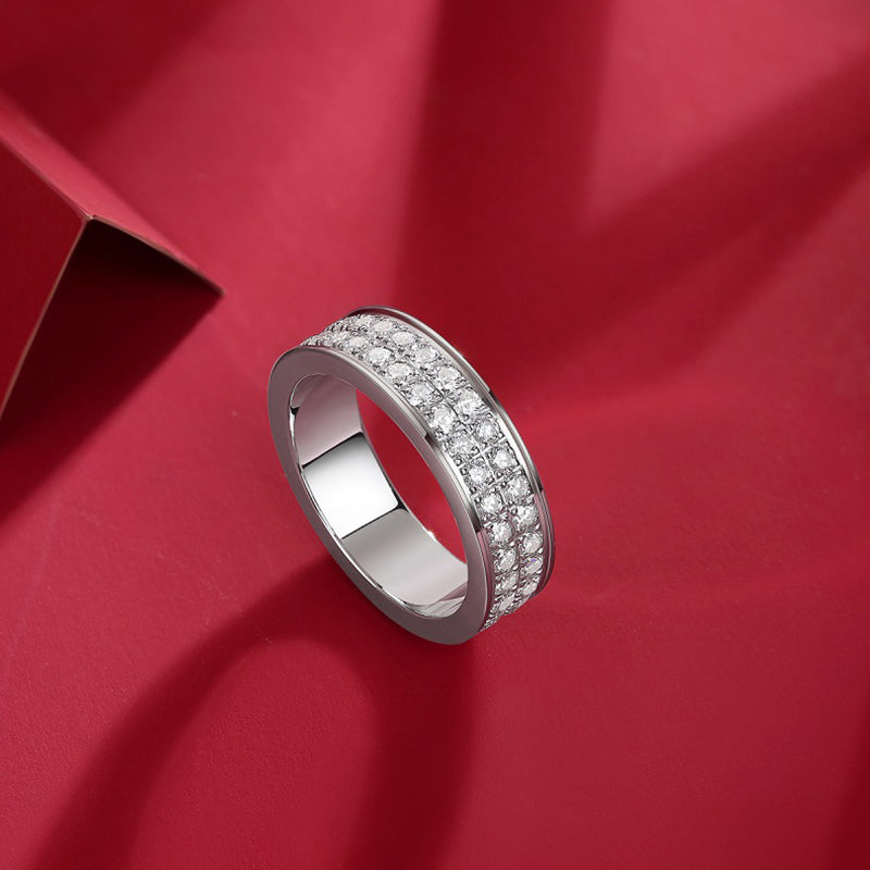 TAAZLUXE™ Double Pave Moissanite Eternity Band Ring - 18K White Gold Vermeil