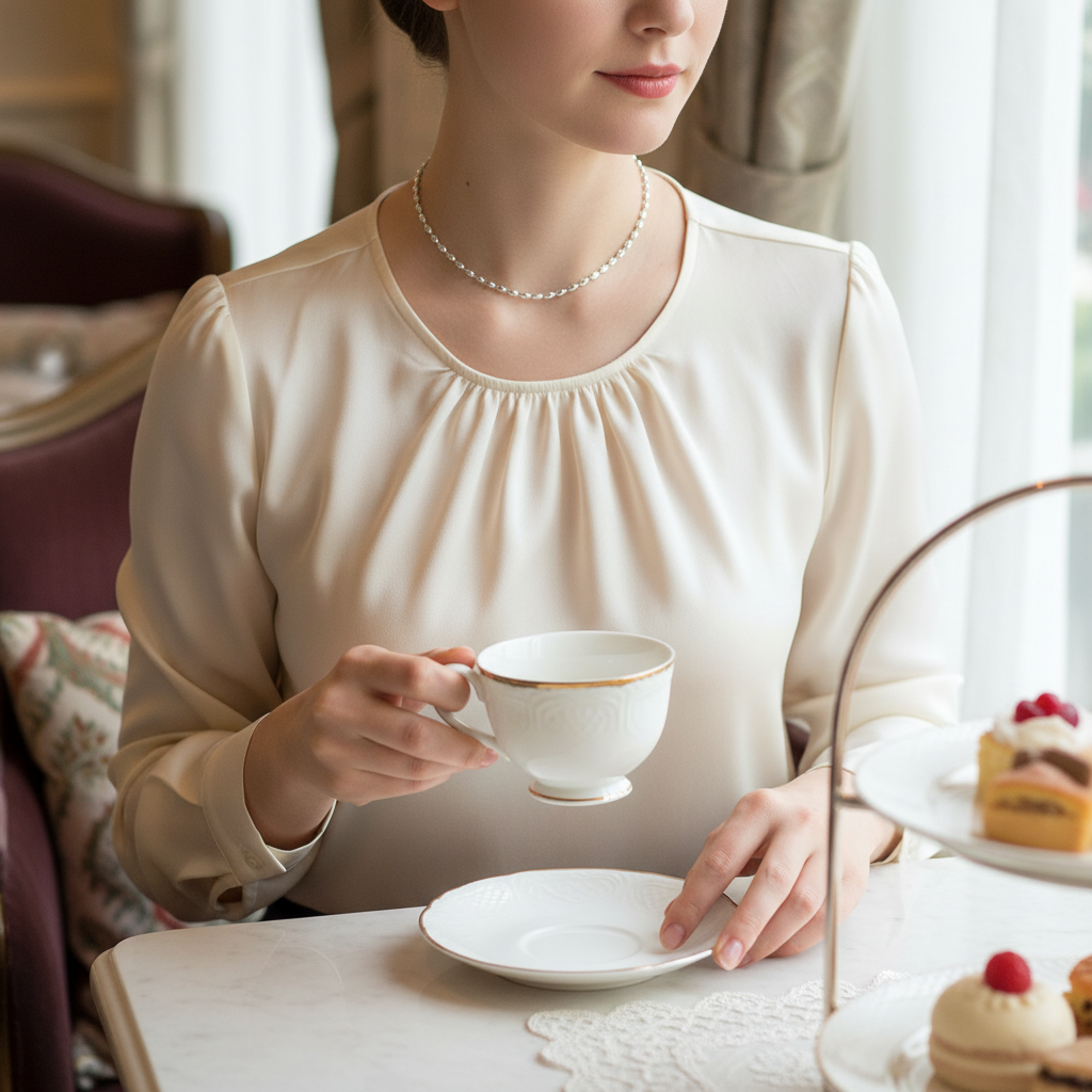 40cm Silver Oval Bead - Afternoon Tea
