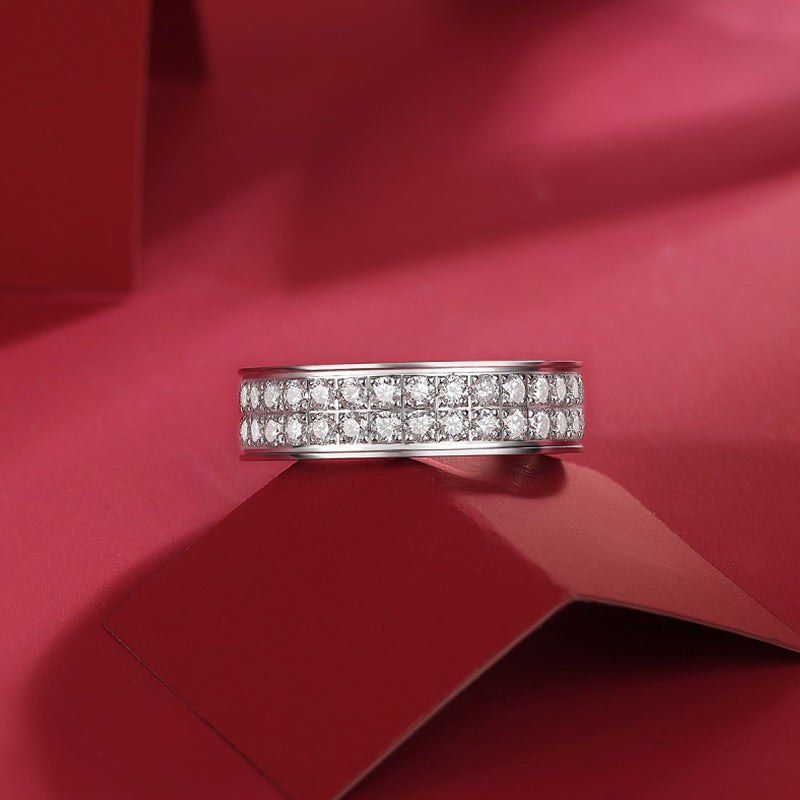 TAAZLUXE™ Double Pave Moissanite Eternity Band Ring - 18K White Gold Vermeil