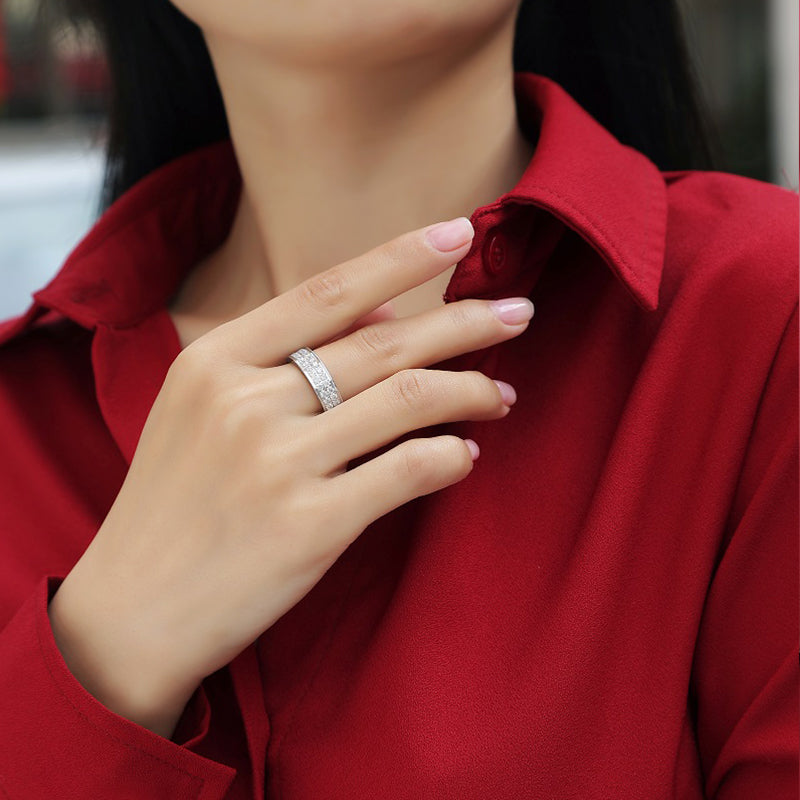 TAAZLUXE™ Double Pave Moissanite Eternity Band Ring - 18K White Gold Vermeil