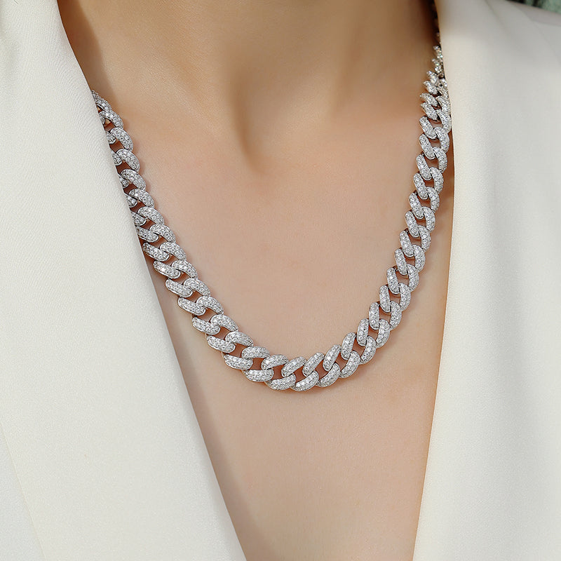 TAAZLUXE™ Cuban Chain Necklace with Moissanites - Silver