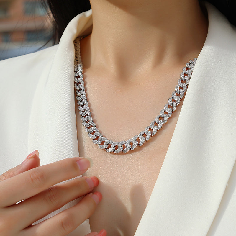 TAAZLUXE™ Cuban Chain Necklace with Moissanites - Silver
