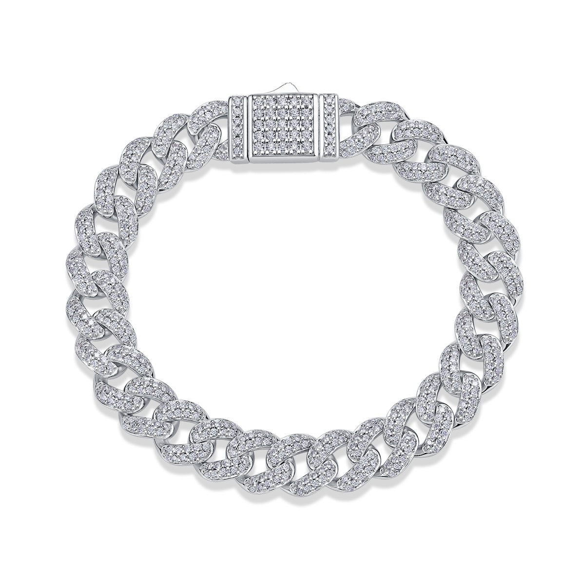 TAAZLUXE™ Cuban Chain Bracelet with Moissanites 18K White Gold Plated - Silver