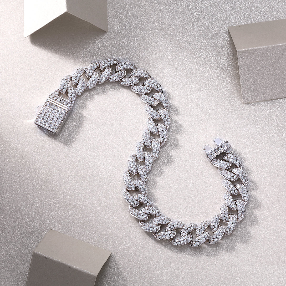 TAAZLUXE™ Cuban Chain Bracelet with Moissanites 18K White Gold Plated - Silver