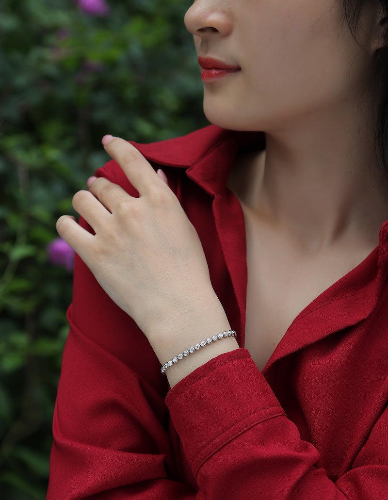 TAAZLUXE™ Bezel set Tennis Bracelet with Moissanites - 18K White Gold Vermeil