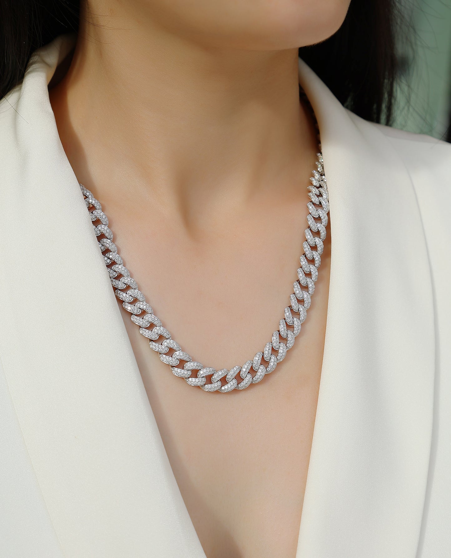 TAAZLUXE™ Cuban Chain Necklace with Moissanites - Silver