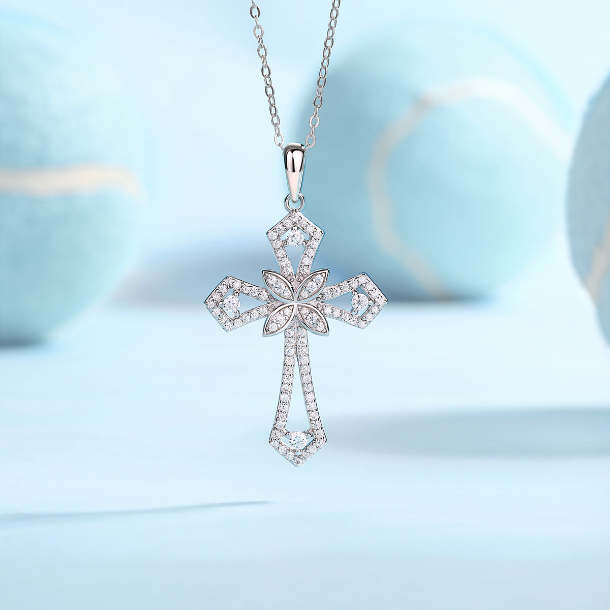 TAAZLUXE™ Cross Pendant Necklace with Moissanite - 18K White Gold Vermeil