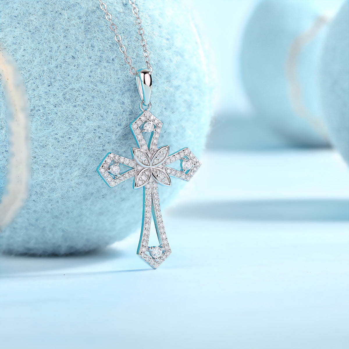 TAAZLUXE™ Cross Pendant Necklace with Moissanite - 18K White Gold Vermeil