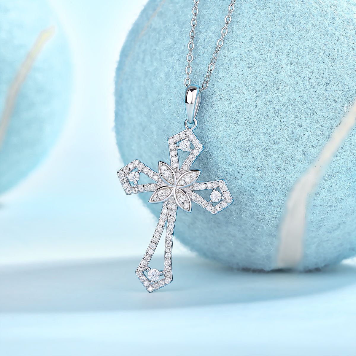 TAAZLUXE™ Cross Pendant Necklace with Moissanite - 18K White Gold Vermeil