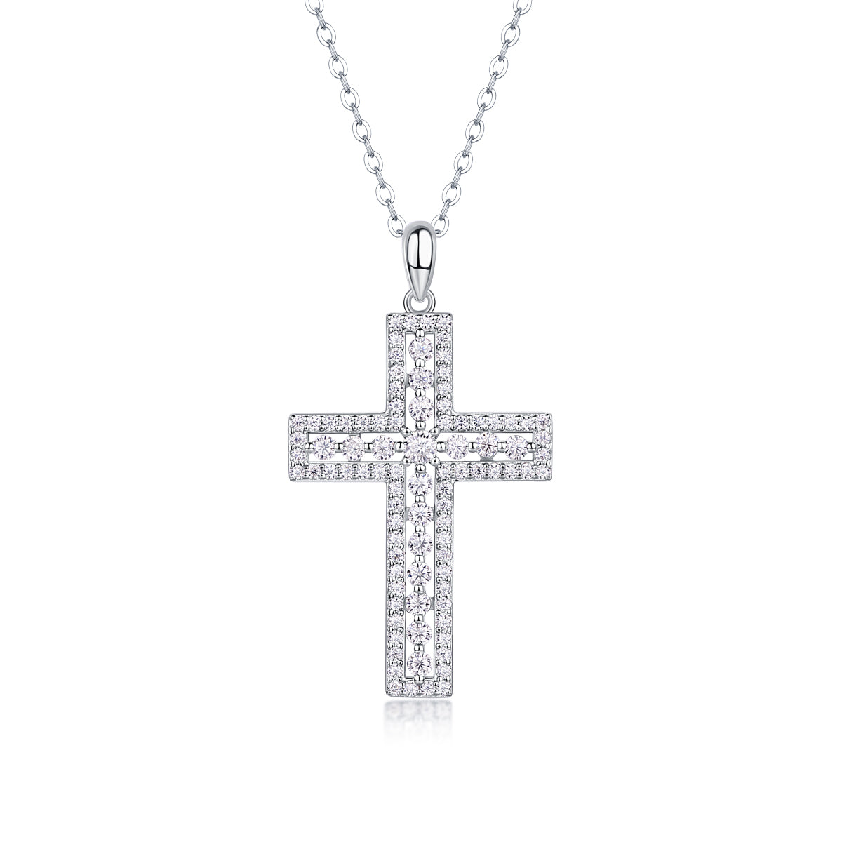 TAAZLUXE™ Cross Pendant Necklace with Moissanite - 18K White Gold Vermeil