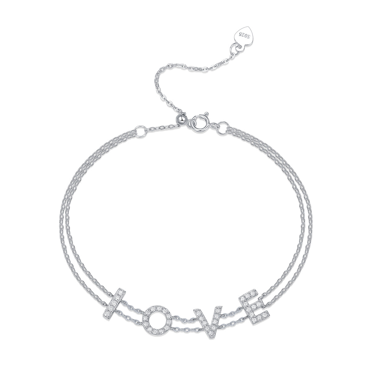 TAAZLUXE™ Love Letter Bracelet with Moissanites - Silver with 18K White Gold Vermeil