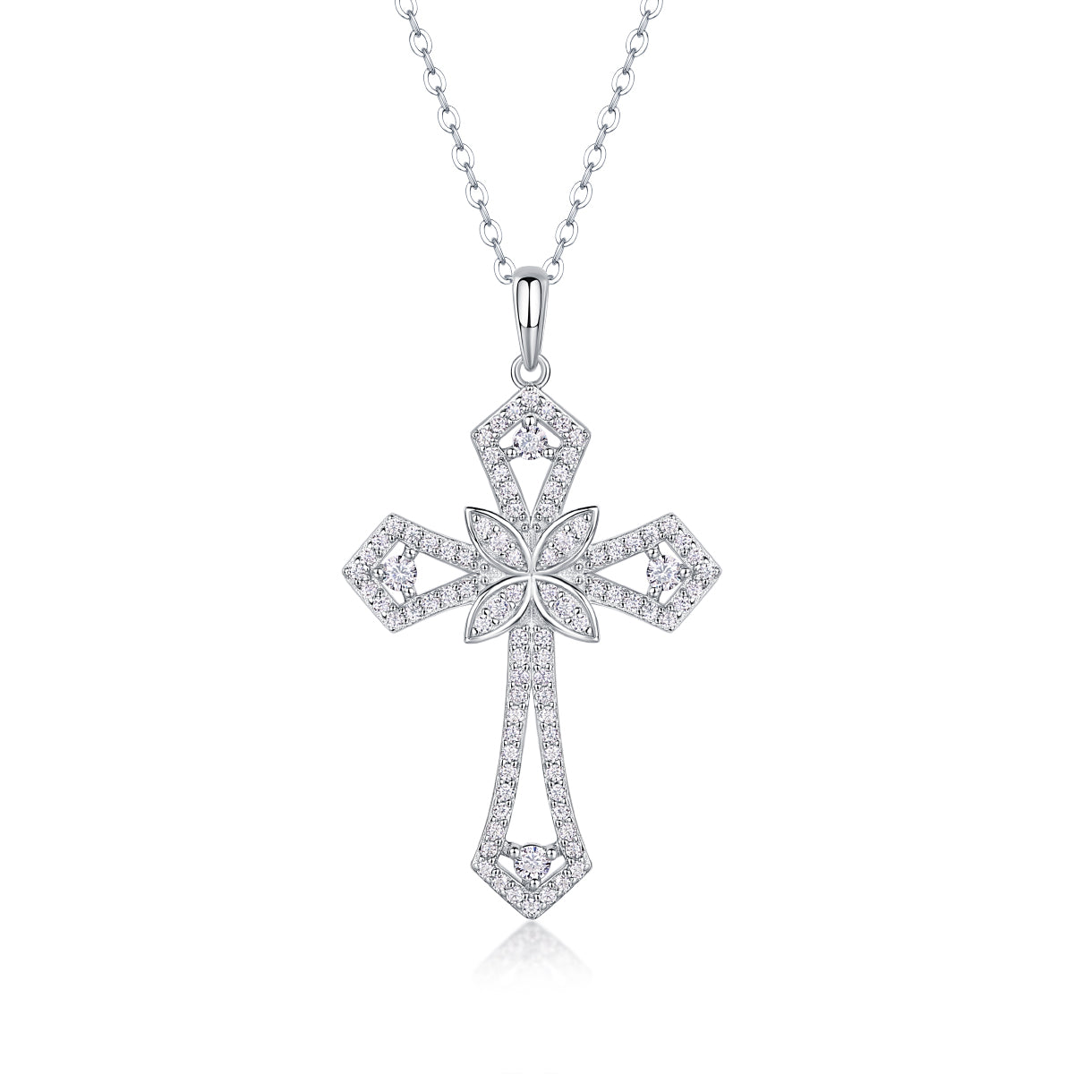 TAAZLUXE™ Cross Pendant Necklace with Moissanite - 18K White Gold Vermeil