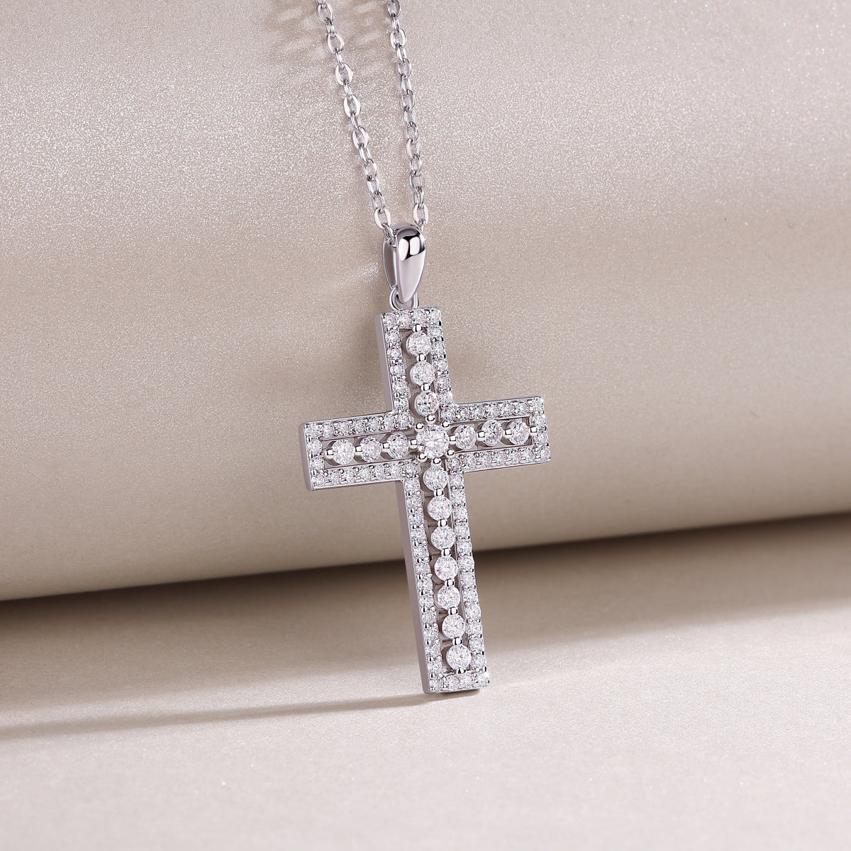 TAAZLUXE™ Cross Pendant Necklace with Moissanite - 18K White Gold Vermeil