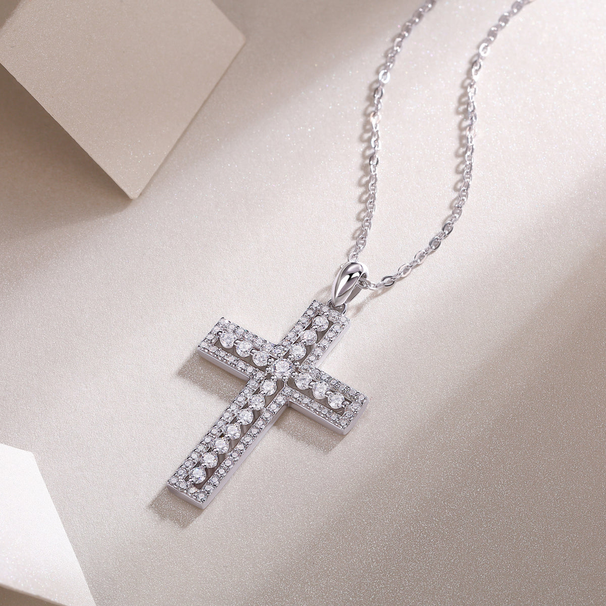 TAAZLUXE™ Cross Pendant Necklace with Moissanite - 18K White Gold Vermeil
