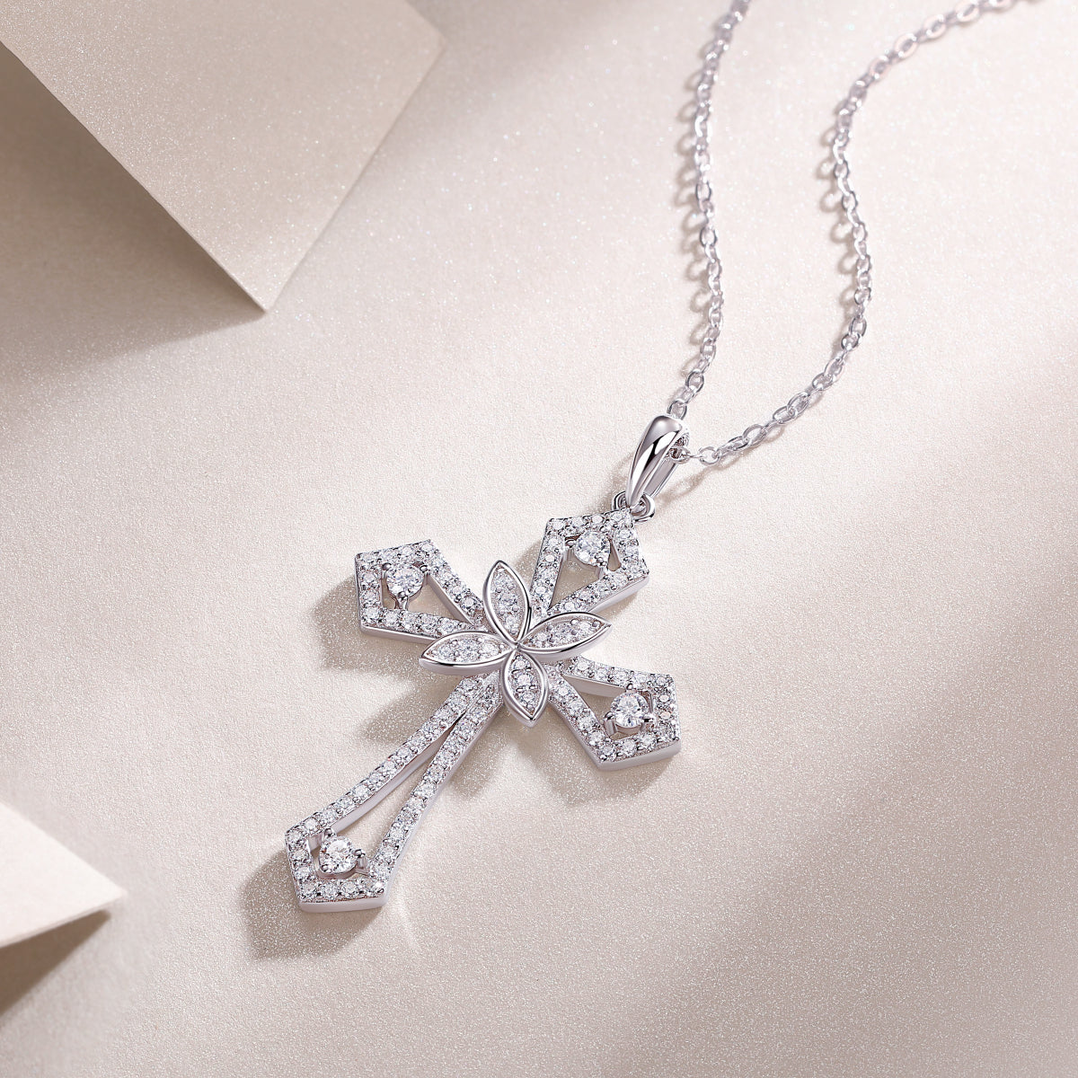 TAAZLUXE™ Cross Pendant Necklace with Moissanite - 18K White Gold Vermeil