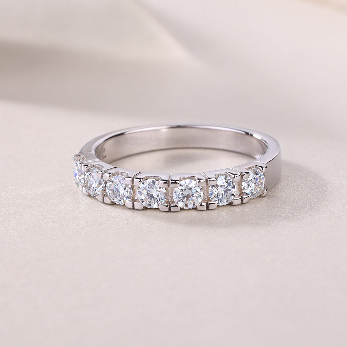 TAAZLUXE™ Classic Half Eternity Moissanite Ring - Silver with 18K White Gold Vermeil
