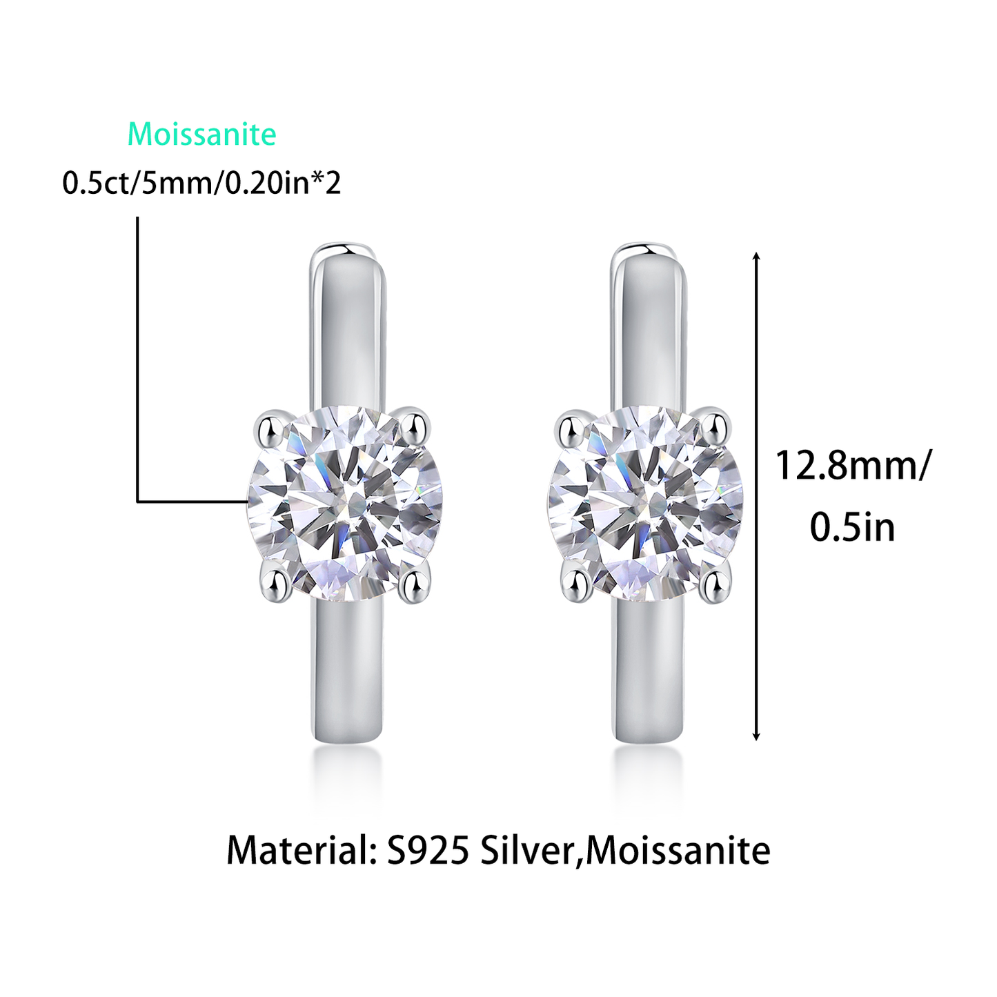 TAAZLUXE™ Round Moissanite Hoop Earrings - Silver with 18K Gold Vermeil
