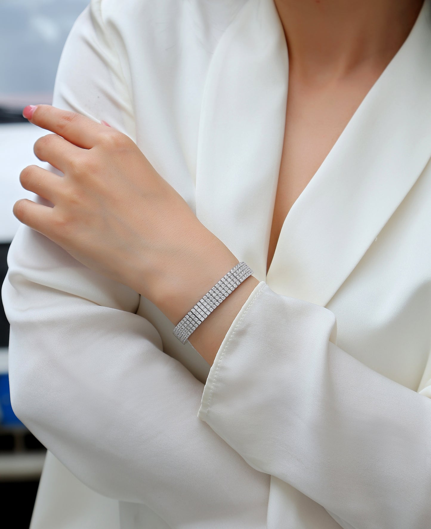 TAAZLUXE™ 4 Rows Tennis Bracelet with Moissanites - 18K White Gold Vermeil