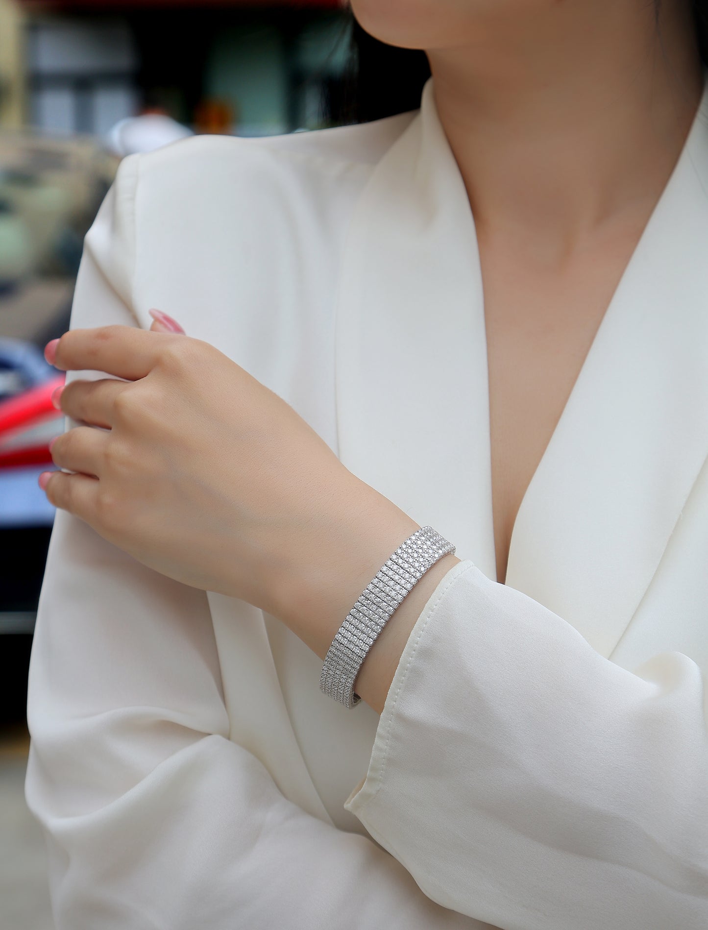 TAAZLUXE™ 5 Rows Tennis Bracelet with Moissanites - 18K White Gold Vermeil