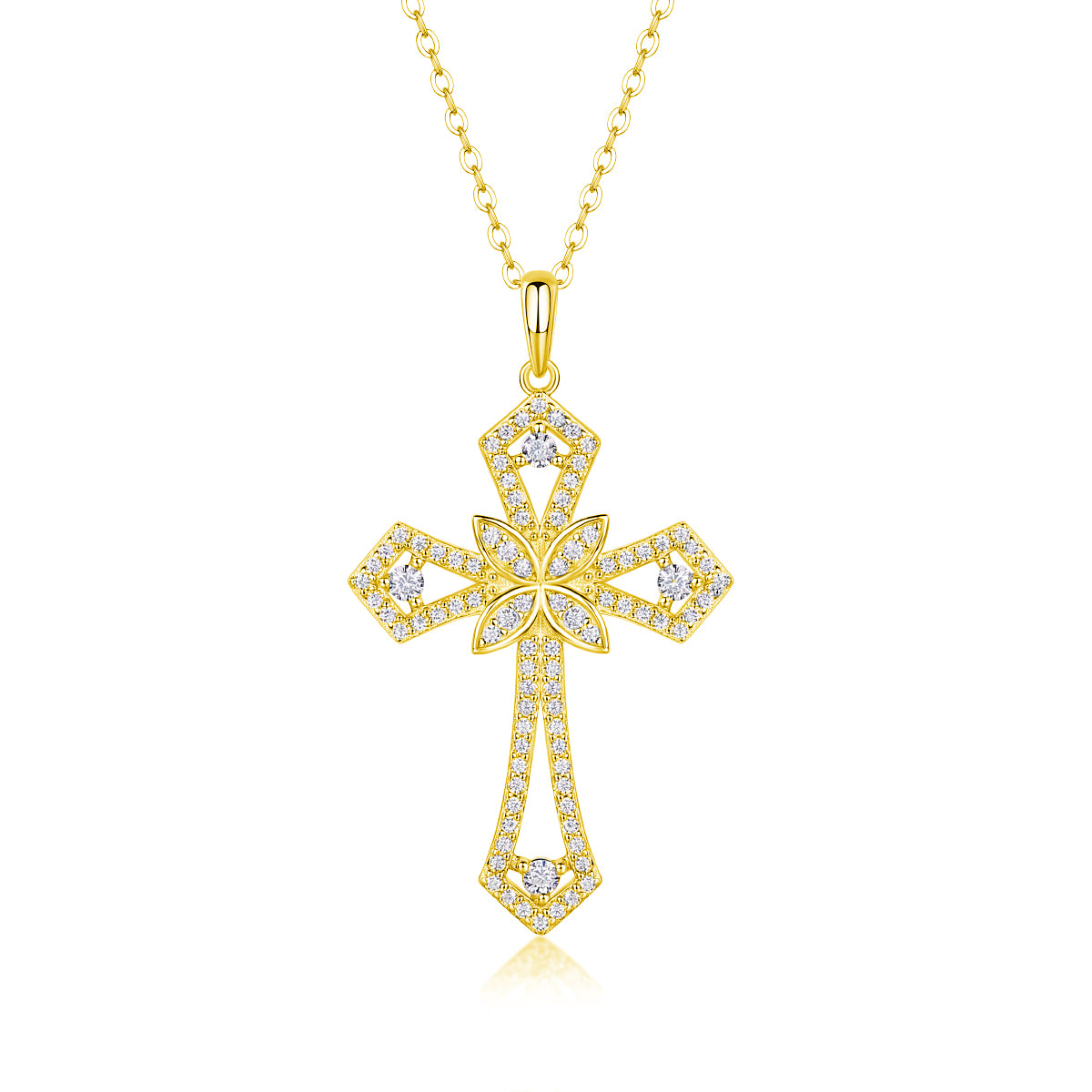 TAAZLUXE™ Cross Pendant Necklace with Moissanites - 18K Gold Vermeil