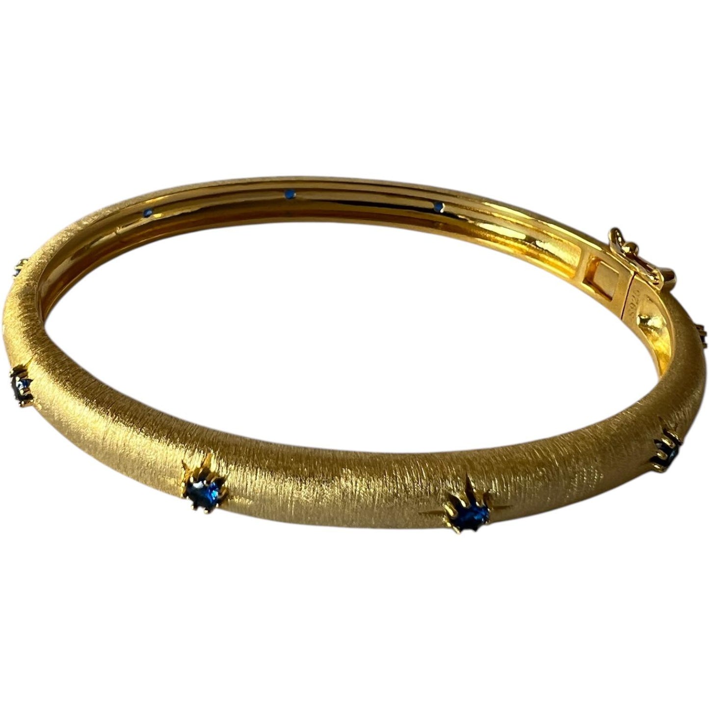 S925 Bangle with blue CZ | 18KY Gold Vermeil