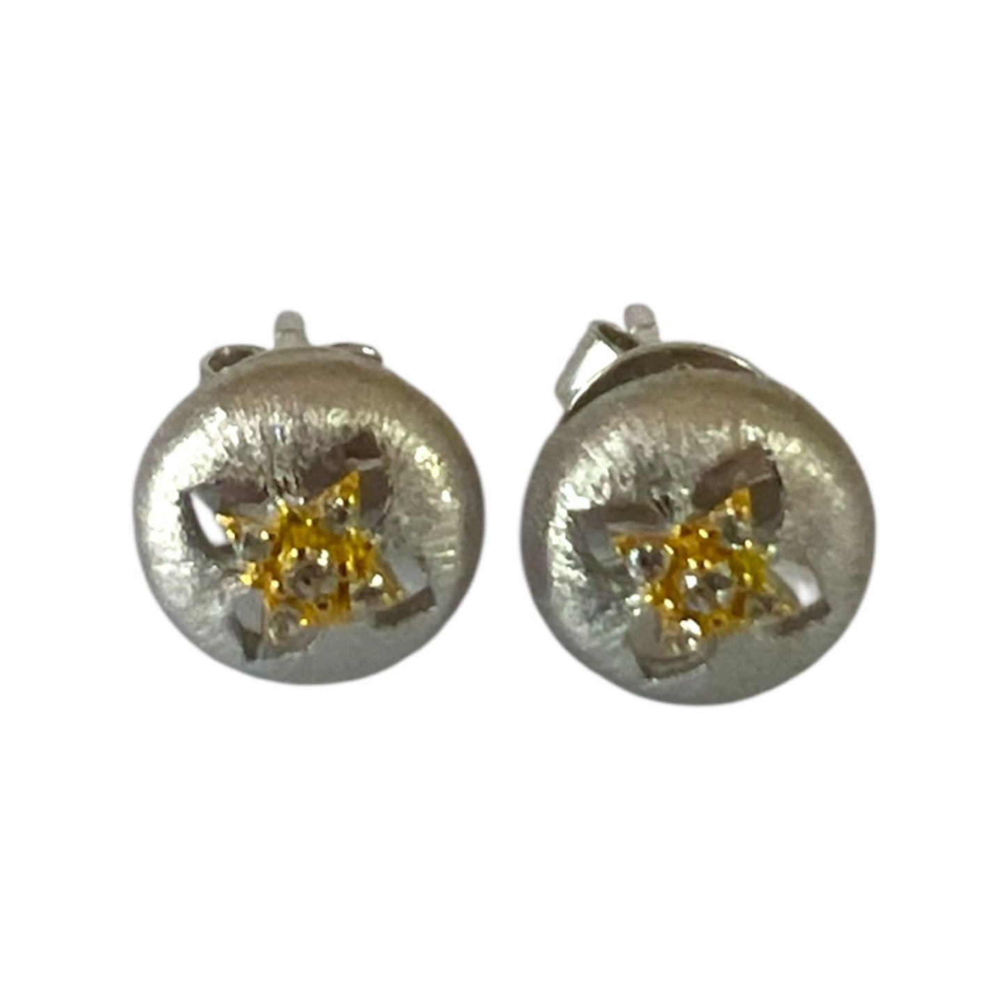 S925 Dome Earrings studs with CZ | 18KW Gold Vermeil