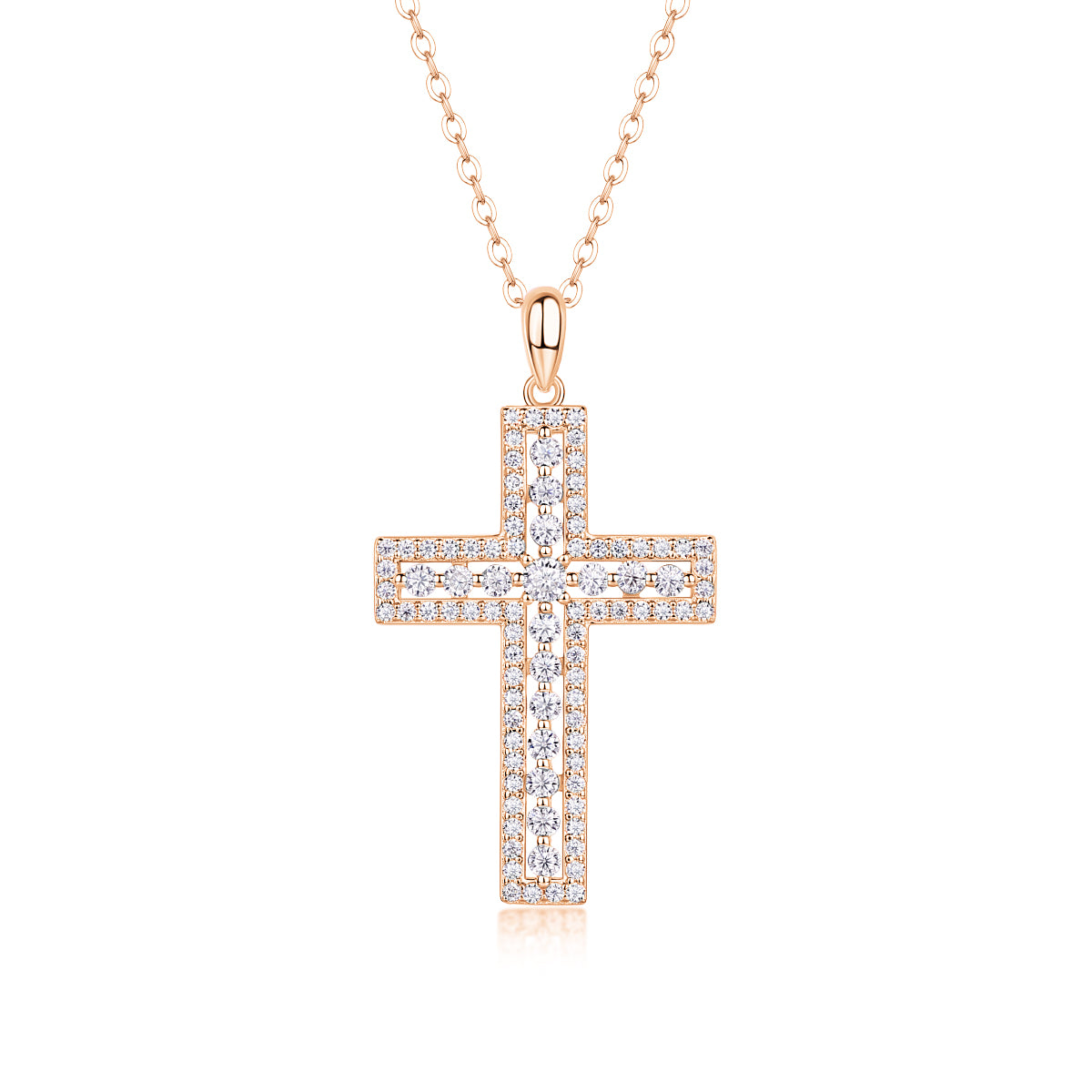TAAZLUXE™ Cross Pendant Necklace with Moissanites - 18K Rose Gold Vermeil