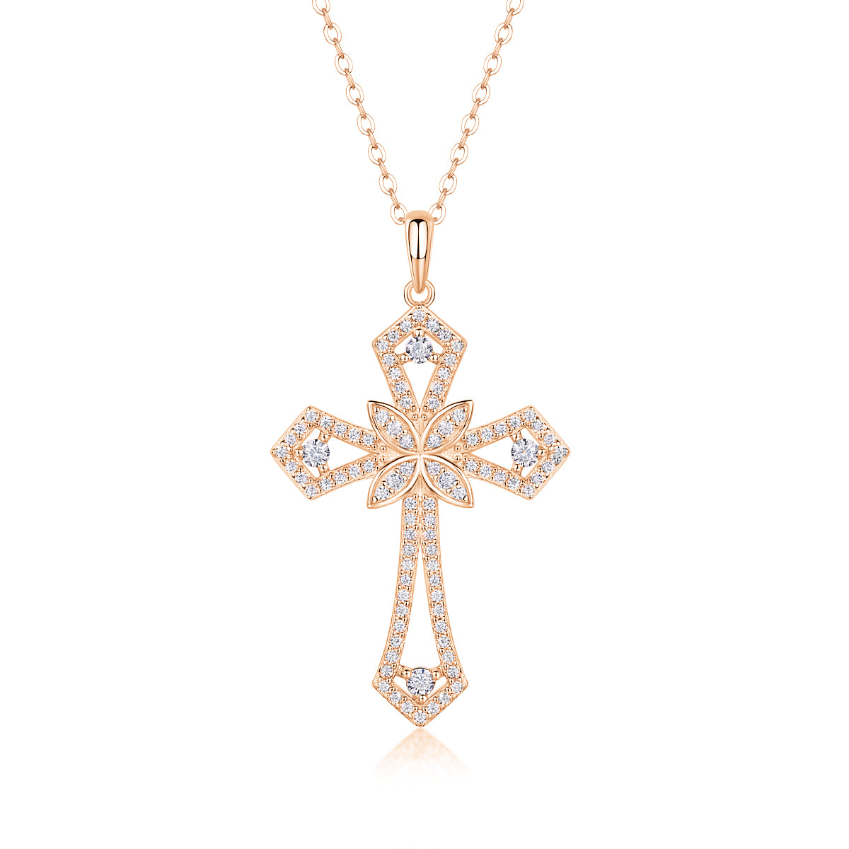 TAAZLUXE™ Cross Pendant Necklace with Moissanite - 18K Rose Gold Vermeil