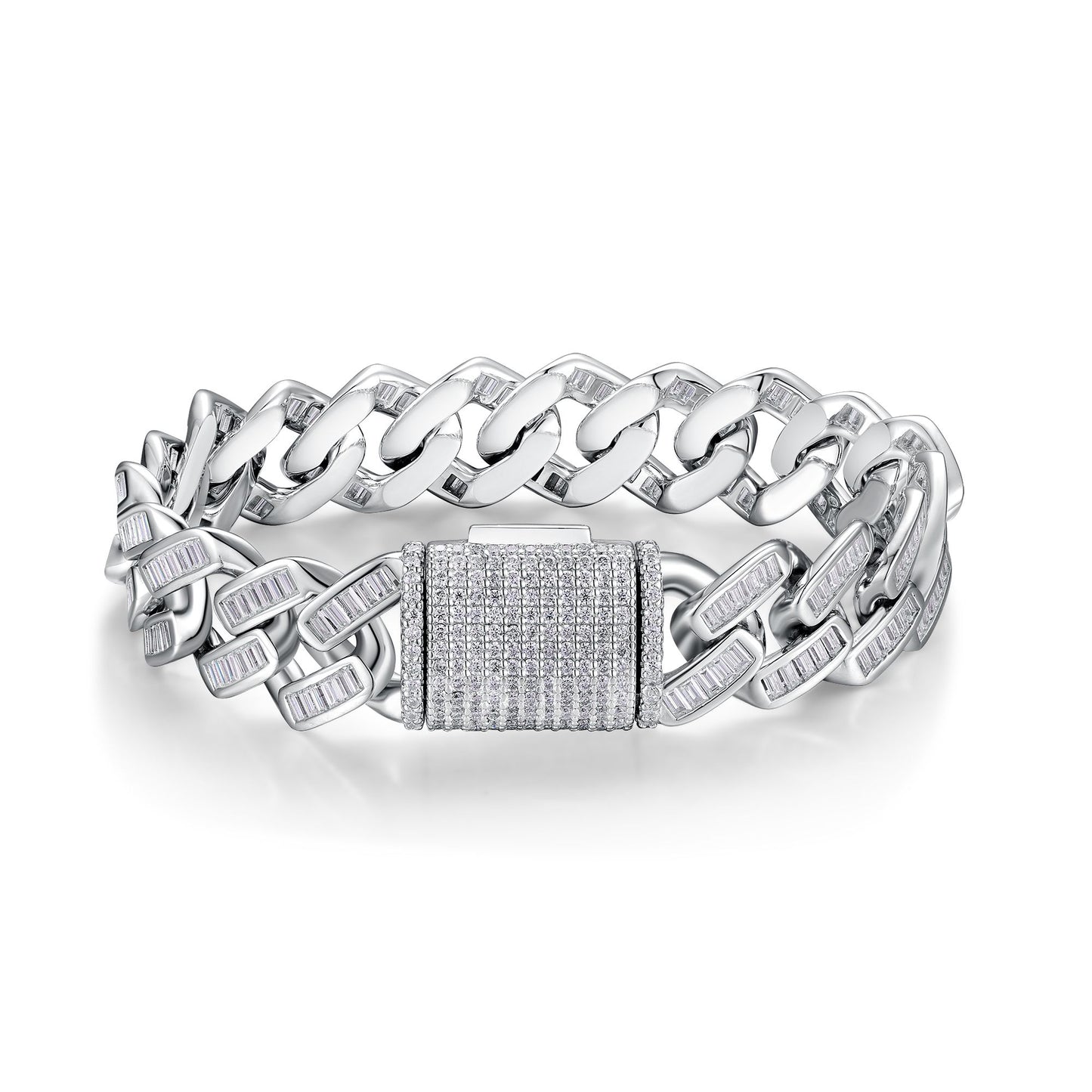 TAAZLUXE™ Cuban Chain Bracelet with Moissanites - 18K White Gold Vermeil