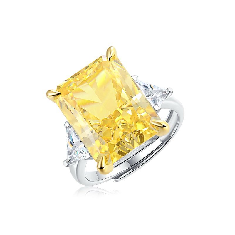 TAAZLUXE™ Yellow Cubic Zirconia and Moissanite Ring - Silver