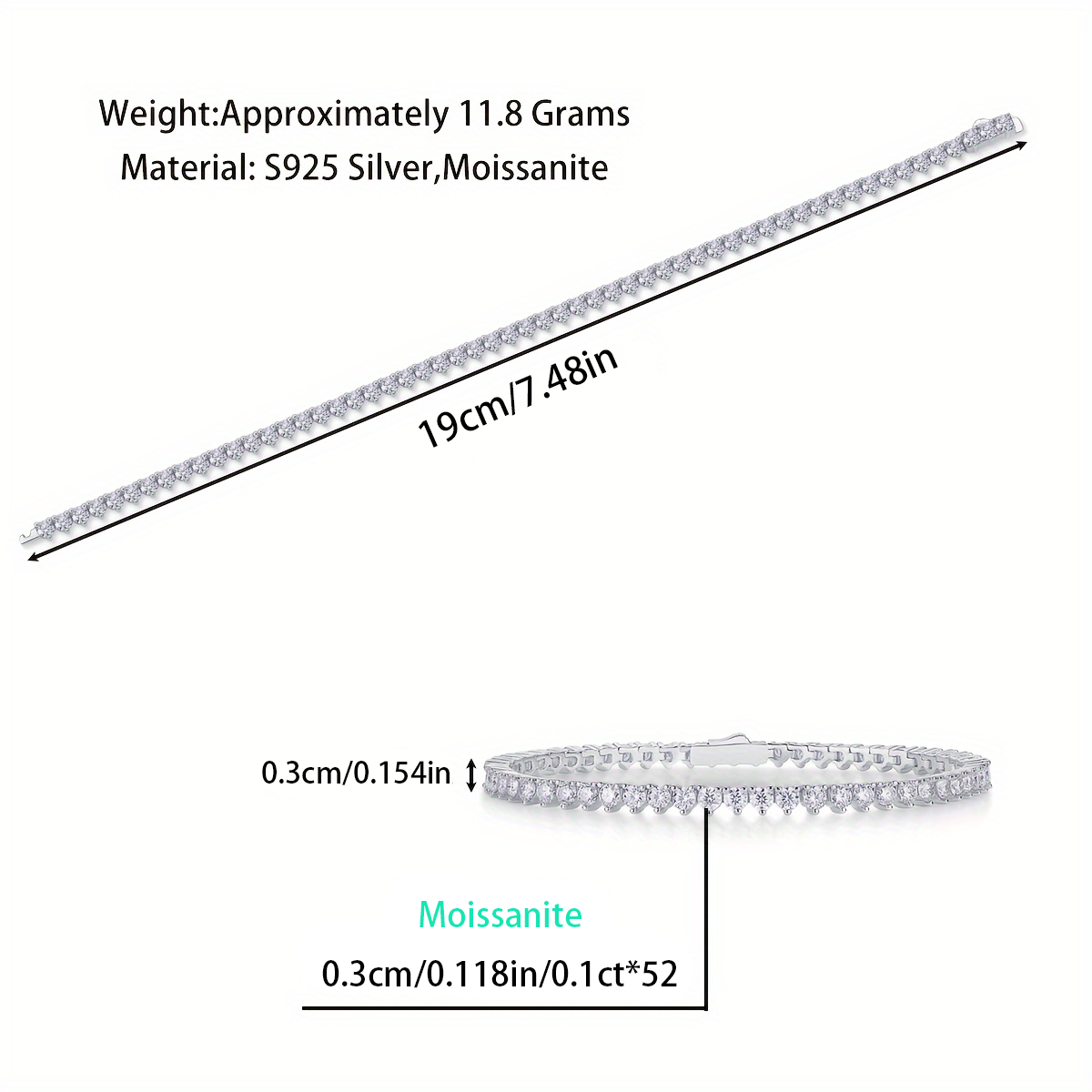 سوار تنس فضي على شكل قلب من TAAZLUXE™ مرصع بألماس المويسانايت - مطلي بالذهب الوردي عيار 18 قيراطًا