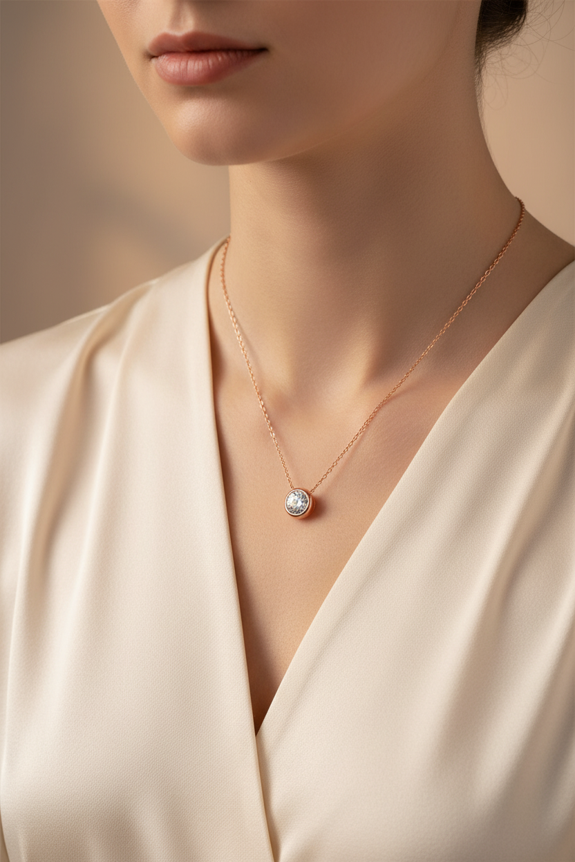 Female Model in Cream Silk - Rose Gold Bezel