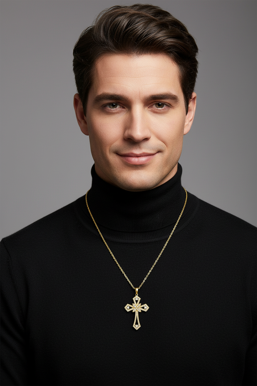 Male Model in Black Turtleneck - Smaller Cross
