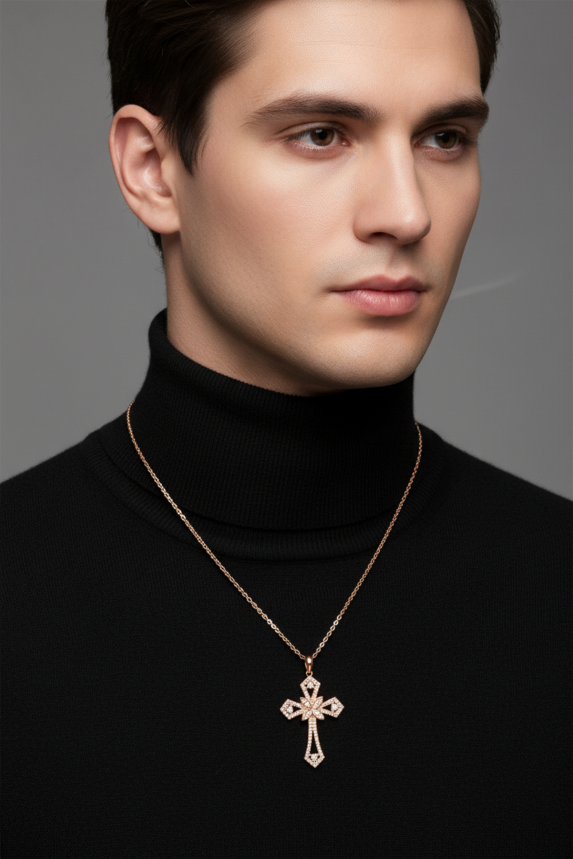 Male Model in Black Turtleneck - Smaller Cross