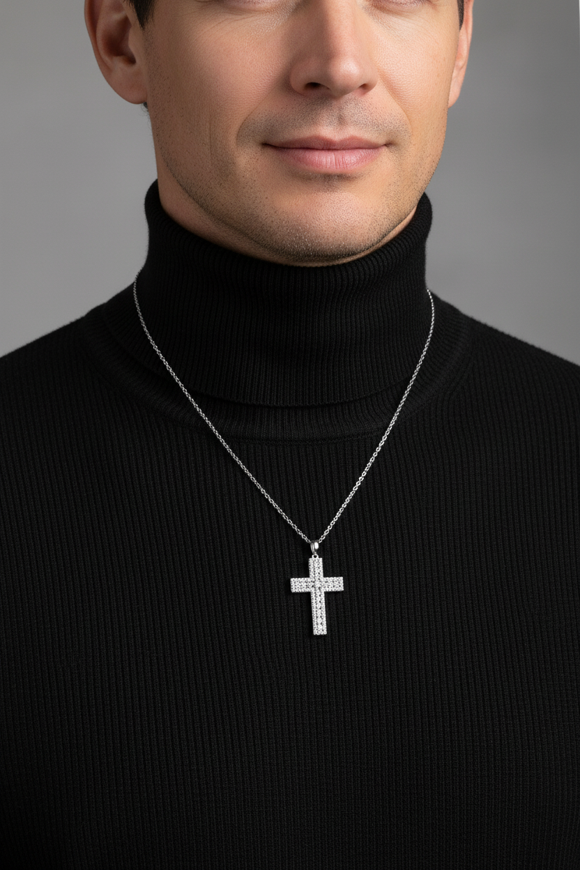 Male Model in Black Turtleneck - Smaller Cross