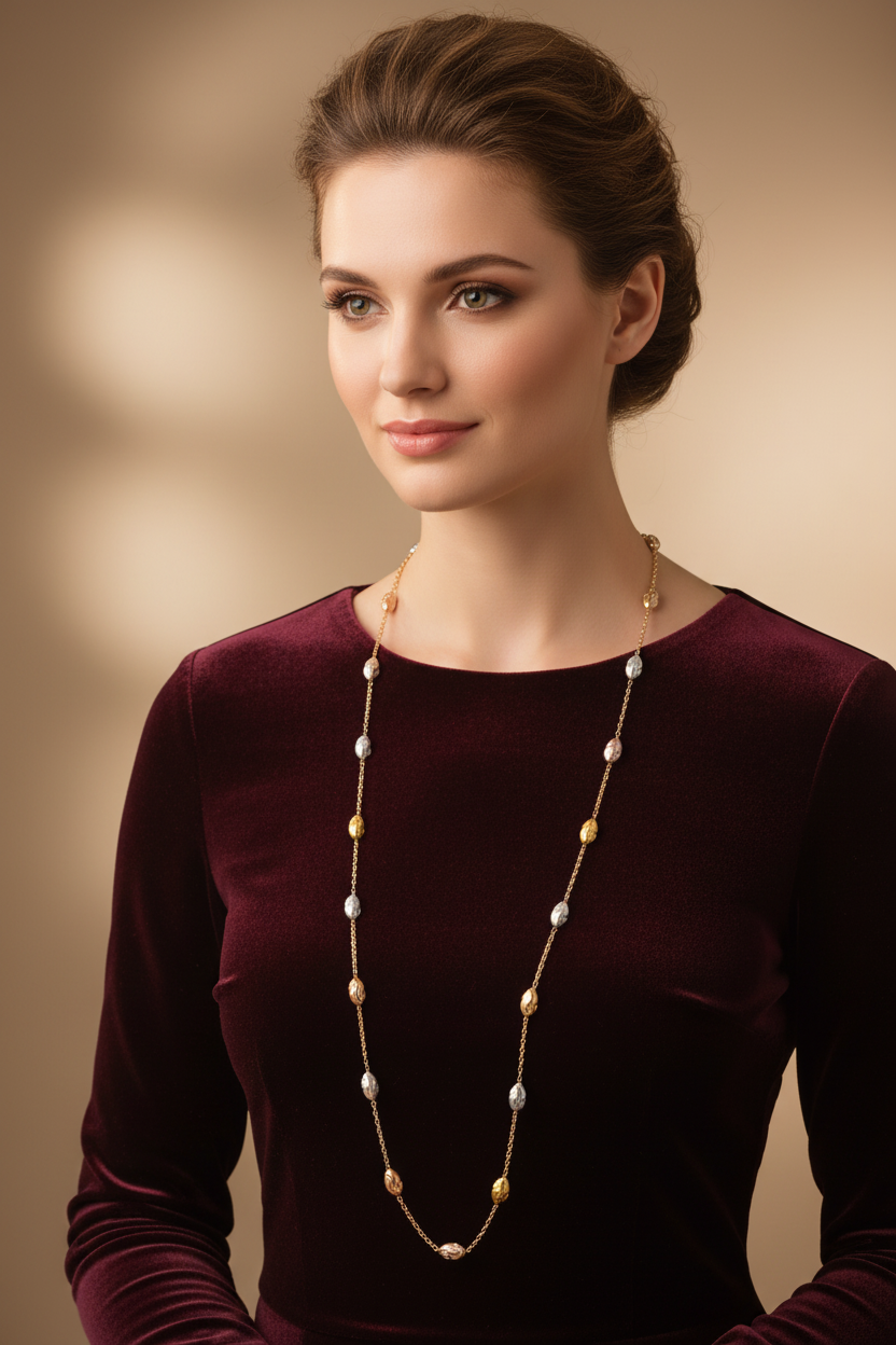 Model in Burgundy Velvet - Below Bust Length