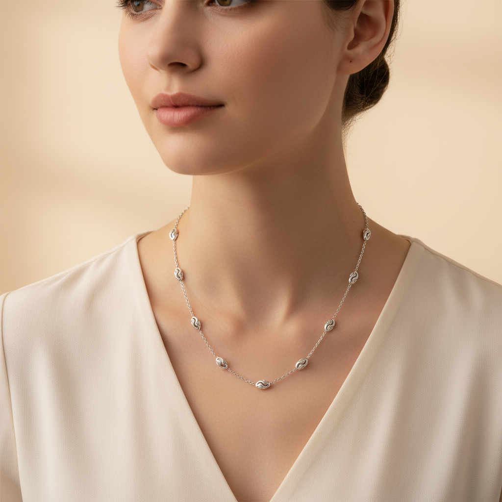 Silver Knot Chain - Beige