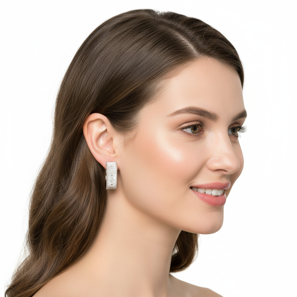 Square Hoop Earrings - Side View Shoulder Length
