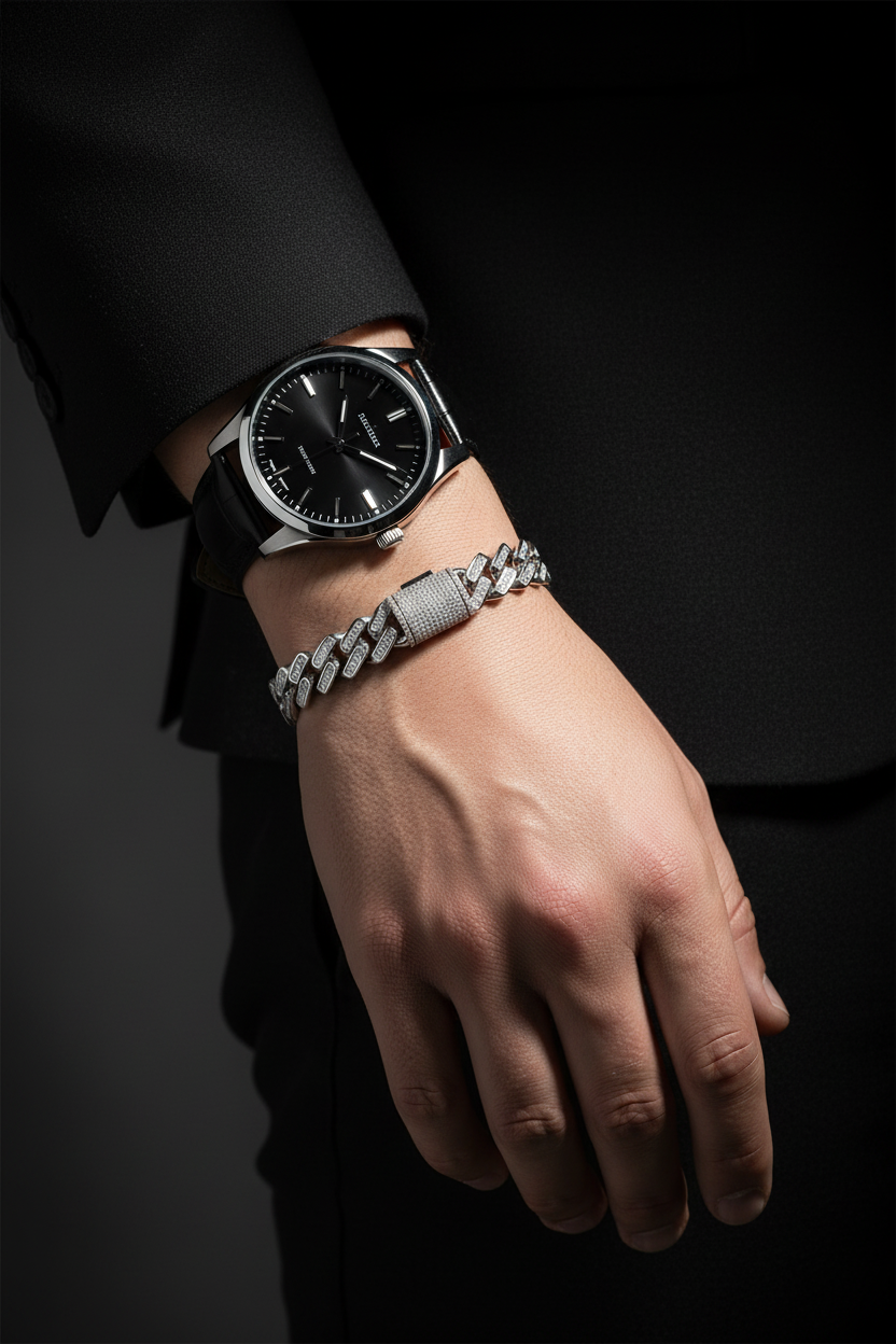 Thin Baguette Cuban - With Watch