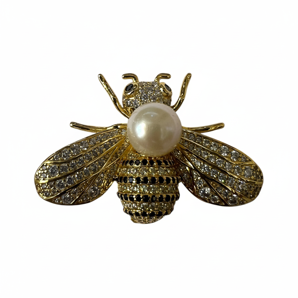Yellow Gold Bee Brooch - Smaller Ultra Clear