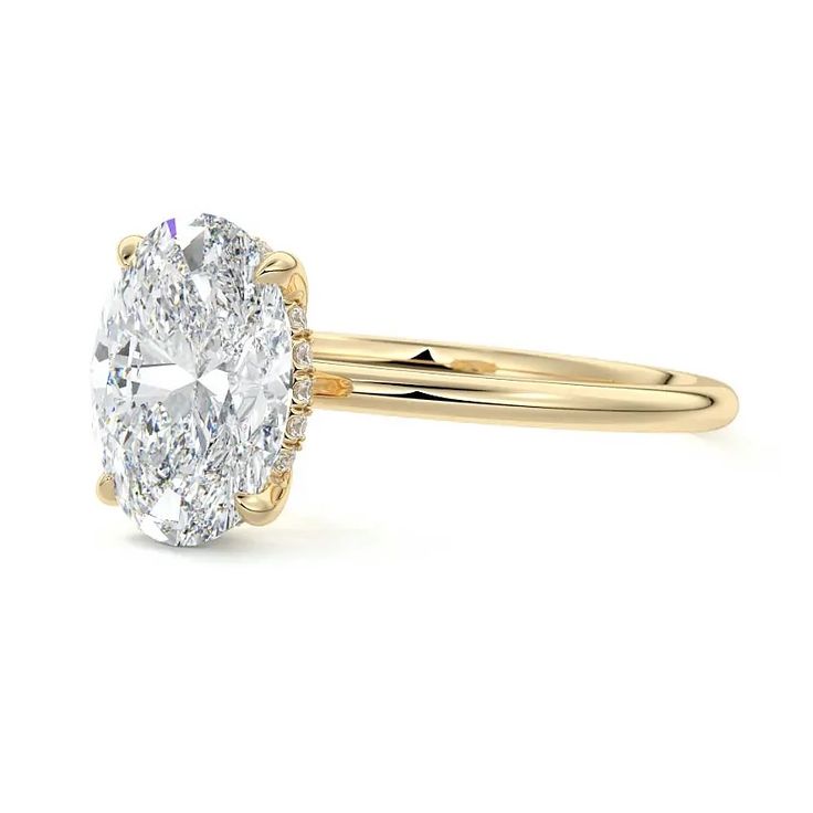 3 carat Oval Laboratory-Grown Diamond Ring | 14K Yellow Gold | Plain Yellow Gold Band